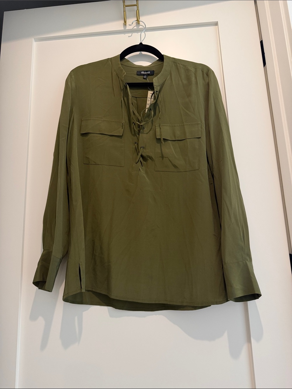 Madewell Olive Green Lace-Up Utility Blouse